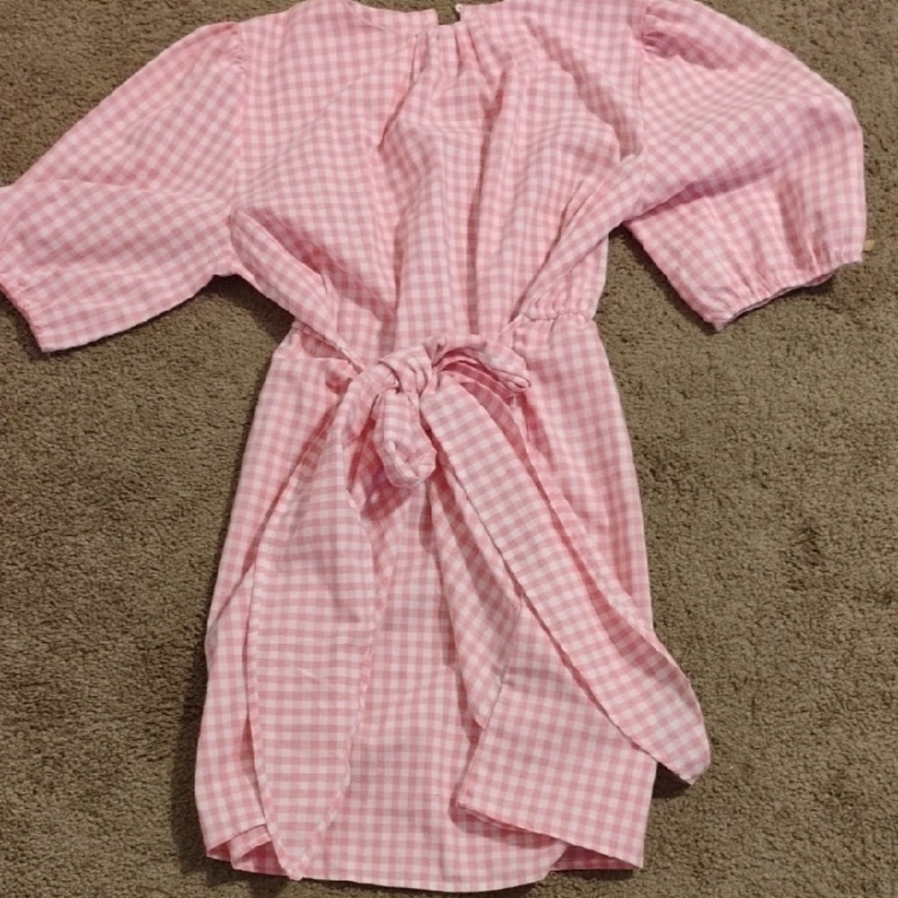 Pink Gingham Midi Dress